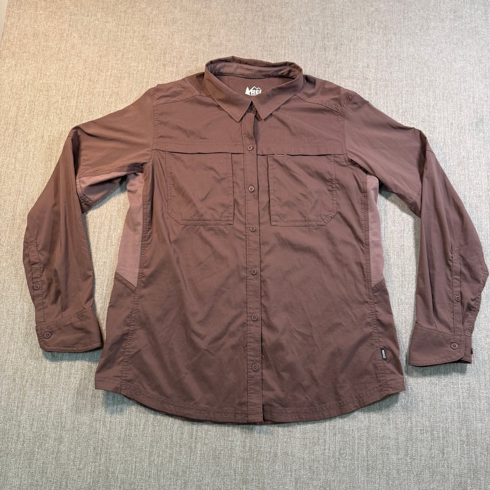 REI Co-op Sahara Womens Large Brown Long Sleeve Hiking Shirt Mesh Vented Trail